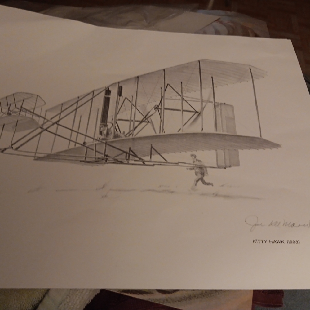 2 prints-Wright Military Flyer + Kitty Hawk plane, signed by artist S.J. DeMarco